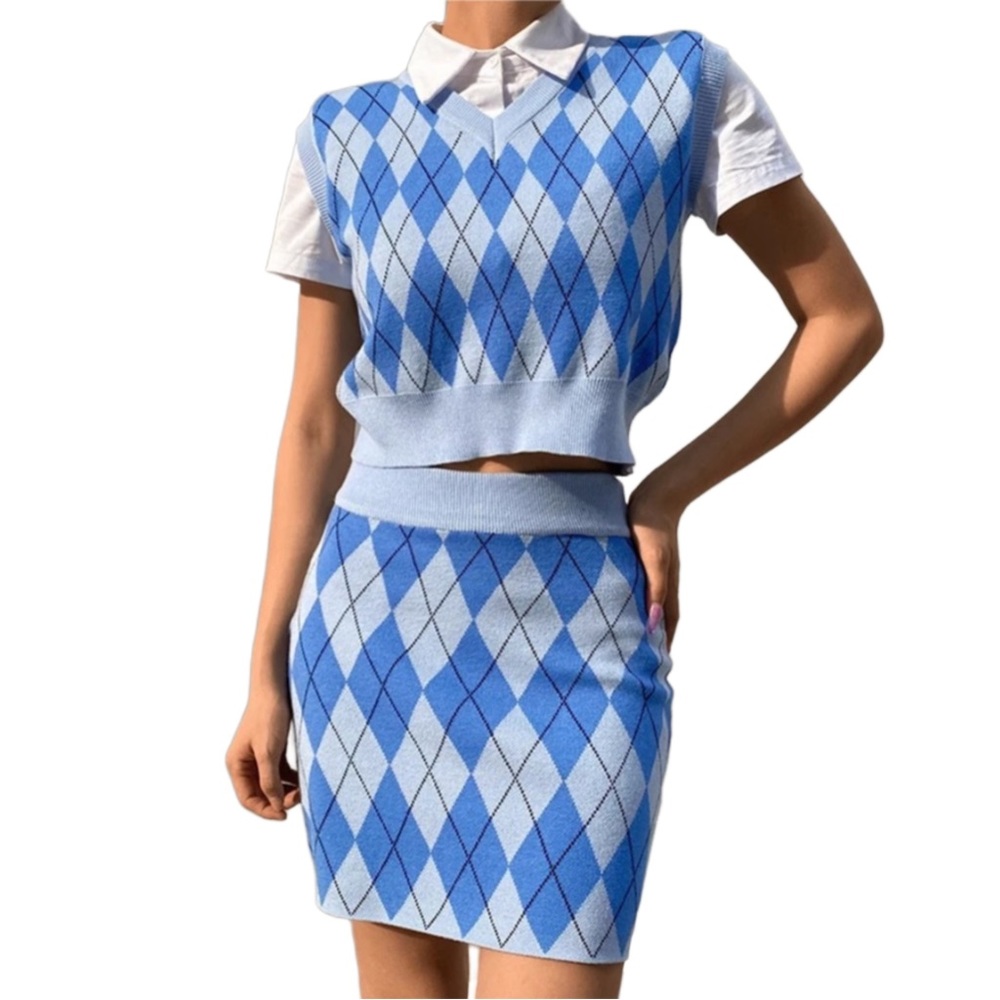 NWOT SHEIN Blue Argyle Sweater Vest